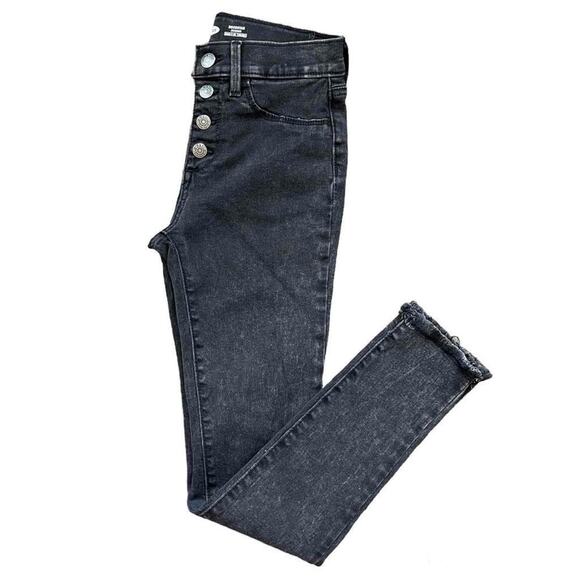 Girls 10 Old Navy Black Rockstar Jeggings Button Fly Frayed Hem Adjustable Waist - Picture 2 of 5